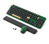 Colorful Wireless Computer Keyboards Mouse Combos, Cute Retro Typewriter Keyboard with Round Keycaps, 2.4 GHz 104 Keys Full-Sized USB/Type C Receiver Keyboard and Optical Mouse（Dark Green）