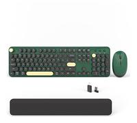 Colorful Wireless Computer Keyboards Mouse Combos, Cute Retro Typewriter Keyboard with Round Keycaps, 2.4 GHz 104 Keys Full-Sized USB/Type C Receiver Keyboard and Optical Mouse(Dark Green)