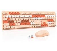 Colorful Wireless Computer Keyboards Mouse Combos,Full-Size Retro Typewiter Keyboard, 4 Level DPI Adjustable Wireless Mouse, 2.4GHz Connection with Optical Mouse, Creamy