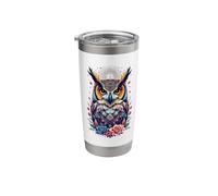 Colorful Wise Owl with Flowers Boho Nature Art Stainless Steel Insulated Tumbler