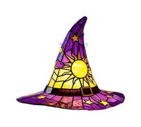 Colorful Witch Hat Stained Glass Art Suncatchers Wall Hangings For Yard Window & Halloween Decorations (114字符) Stained Glass Window Hangings