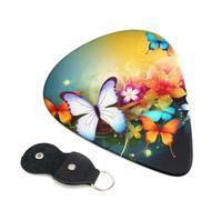 Colorful with butterfly Guitar Picks 6 Pack with Leather Guitar Pick Holder Keychain, Plectrum Key Fob Cases Bag, Abstract Art Plectrum for Acoustic Electric Guitar, Ukulele 0.46mm