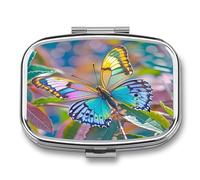 Colorful with Butterfly Pill Case Travel Portable Pocket Pill Box 2 Compartment Medicine Case Large Capacity Daily Pill Cases Vitamin Organizer Medicine Organizer Small Pill Box