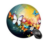 Colorful with Butterfly Round Mouse Pad 7.8 Inch, Portable Gaming Mouse Mat with Non-Slip Rubber Base & Smooth Surface, Waterproof Mousepad for PC, Laptop, Computer, Office, Home