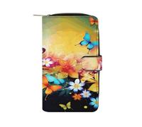 Colorful with Butterfly Wallet Multifunctional Leather Wallets for Men Compact Long Wallet Credit Card Holder Passport Bag