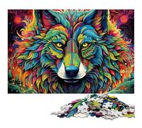 Colorful Wolf 1000-Piece Jigsaw Puzzle cardboard Jigsaw Puzzles for Adults for Teenagers & Teens, Ideal Birthday 26X38CM/10.23x14.96inch