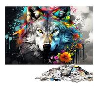 Colorful Wolf 1000 Pieces Puzzles for Adults cardboard Jigsaw Relax & Challenge, Colorful Home Decor Art, for Friends 26X38CM/10.23x14.96inch