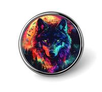 Colorful Wolf And Moon Round Metal Brooches 1 Inch Decorative Badges Exquisite Decorations Pins for Clothing