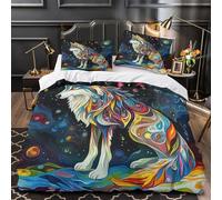colorful wolf art 3D Printed 3 Piece Set Comforter Cover psychedelic animal design Duvet Cover Microfiber Invisible Zipper Silky Soft Breathable for Teens Adults Seniors King（220x240cm）