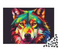 Colorful Wolf Art Premium 1000 Piece Jigsaw Puzzle for AdultsRainbow Wolf Head Paint Splatter Vibrant Thick Sturdy Vibrant Challenging Hard Stress Relief 70x50cm/1000pcs
