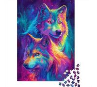 Colorful Wolf Art Print Jigsaw Puzzles Puzzles for Adults Kids. 1000 Pieces Impossible Challenge Toy Educational Game Home Decoration for Adults& Kids Age 14 Years Up 38x26cm/1000pcs
