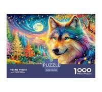 Colorful Wolf by River Under Glowing Moon And Stars 1000 Piece Jigsaw Puzzle Enchanted Spirit Wolf - Classic Game for Kids & Adults, Recycled 70x50cm/1000pcs