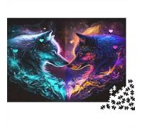 Colorful Wolf Couple 1000 Pieces Jigsaws for Adults, Eco-Friendly Cardboard, Ice Fire Twin Wolves, Challenging Brain Teaser, Relaxation Entertainment, Boosts Patience & Concentration 70x50cm/1000pcs