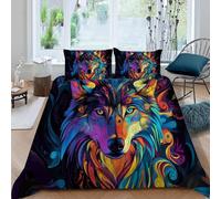 Colorful Wolf Duvet Cover Twin Size, Bohemian Wildlife Duvet Cover Set 3D Printed Bedding Set 2 Pcs Soft Microfiber Comforter Cover with Zipper Ties, 68" x 90" (Dz3382)