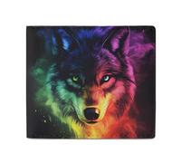 Colorful Wolf Face Classic Mens Wallet Slim Leather Card Holder Bifold Wallets Front Pocket