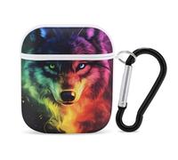 Colorful Wolf Face Slim Compatible with Airpod Case Protective Hard Cover Skin Shockproof
