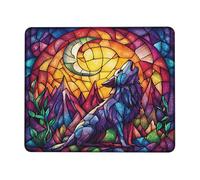 Colorful Wolf Howling Stained Glass Mouse Pad, Vibrant Violet and Yellow Nature Design, Artistic Gaming Mousepad for Home and Office Use, Non-Slip Waterproof Mouse Mat Square 8x10 Inch