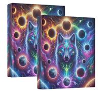 Colorful Wolf Magic Glitter 3 Ring Binders 1 1/2 Inch Hold 200 Sheets Cute Portfolio Ring Round Ring Heavy Duty Binder, 12.4x10.63x2.36inch, 1 Pack