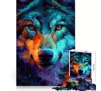 Colorful Wolf Portrait Painting Jigsaw Puzzle for Teenagers 1000 Pieces Mental Boost, Clean Cut, Fun Challenge, Birthday Present (38x26cm)