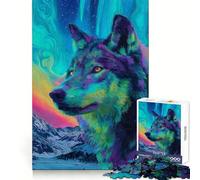Colorful Wolf Portrait Under Aurora Borealis 1000 Piece Jigsaw Puzzle for Teenagers Focus Skill, Indoor Play, Fun Challenge, Home Art (38x26cm)