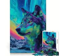 Colorful Wolf Portrait Under Aurora Borealis Jigsaw Puzzles 1000 Pieces for Teenagers Cognitive Train, Premium Print, Pattern Assemble, Santa Surprise (50x75cm)