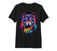 Colorful Wolf Splash Art Wildlife Animal Wolf Energy Premium T-Shirt