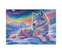 Colorful Wolf Starry Sky 300 Piece Jigsaw Puzzle for All Ages Happy Time Birthday Party Activity Group Fun High Resolution Print Home Decor Entertainment 300 PCS