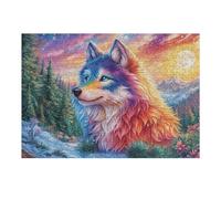 Colorful Wolf Sunset Forest 300 Piece Jigsaw Puzzle for Adults Happy Time Jigsaw After School Activity for Teens Stress Buster Whimsical Gift Idea Stylish Home Decor 300 PCS