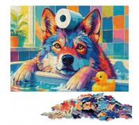 Colorful Wolf with Toilet Paper Roll Adult Wooden Puzzle | During puzzle time: Adult Puzzle: sorting by colour, shape or image area over several sessions.