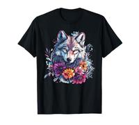 Colorful Wolf with Wildflowers Boho Mystic T-Shirt