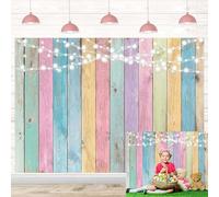 Colorful Wood Backdrop Easter Backdrop for Photography Pastel Rustic Background Easter Banner Baby Shower Birthday Party Decor Girl Boy Kids Photo Studio Props (8x6FT)