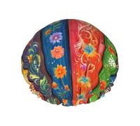 Colorful Wood Board Reusable Shower Cap for Women, Double Waterproof Layers Bath Hat, Hair Treatment Essentials