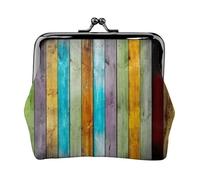 Colorful Wood Board Women's Leather Kiss-Lock Coin Purse,Double-Sided Full Print Pattern,Ultra-Fine Fiber Leather,Small Clutch Wallet for Cash,Cards,Coins