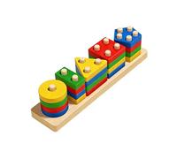 Colorful Wood Building Block Sorting Stacking Game Toy for Kids Learning Space Awareness and Problem Solving Skill Geometric Shape Sorting Toy