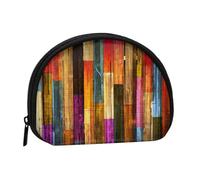 Colorful Wood Mini Zipper Coin Purse, Small Travel Organizer with All-Over Print, Durable Polyester Fabric, Compact Pouch for Coins,Keys