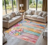 Colorful Wood Plank Rugs for Living Room Bedroom, Farmhouse Rustic Floral Area Rugs Large 140x200 cm, Washable Non Slip Pattern Carpet Home Decor C21