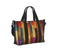 Colorful Wood Print Travel Hand Bag for Women Men Foldable Weekend Vacation Journeys Tote Shoulder Bags
