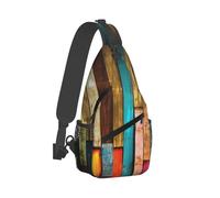 Colorful Wood Printed Sling Bag Crossbody Backpack for Men Women, Versatile Casual Shoulder Chest Bag for Running Hiking Cycling Travel Work