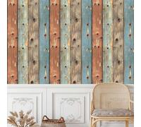 Colorful Wooden Board Peel and Stick Wallpaper 0.45×3 m Wood Texture Removable Self Adhesive Contact Paper Thicken Waterproof Matte Wall Paper for Living Room Bedroom Wall Furniture Decorate