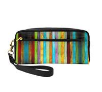 Colorful Wooden Boards Double-Sided Printed Leather Portable Makeup Pouch-Multi-Purpose Cosmetic Bag, Pencil Case and Organizer for Women