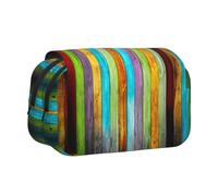 Colorful Wooden Boards Flip-Top Double-Layer Pencil Case,Large Capacity (Holds 50 Pens/Pencis),Full-Print Durable Polyester School Office Supplies