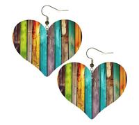Colorful Wooden Boards Leather Earrings for Women Heart Earrings Lightweight Dangle Drop Earrings Cute Jewelry Gift