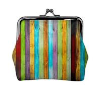 Colorful Wooden Boards Women's Leather Kiss-Lock Coin Purse,Double-Sided Full Print Pattern,Ultra-Fine Fiber Leather,Small Clutch Wallet for Cash,Cards,Coins