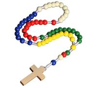 Colorful Wooden Rosary, 8 Mm Handheld Wood Prayer Beads, Five Decade, Catholic Design, 12.6 In / 32 Cm, A Religious Present For Baptism And First Communion