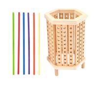 Colorful Wooden Stacking Tower Game For Kids With Hexagon Base Enhances Focusing And Hand Eye Coordination Portable Wooden Puzzle Game Storage Box