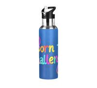 Colorful Word Born To Challenge Lightweight Reusable Water Bottle Insulated with Straw Lid Double Wall Vacuum Insulated for School Boys Girls 20 OZ