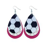Colorful World Cup Soccer Leather Dangle Earrings, Glitter Layered Ball Teardrop Drop Earrings for Women Girls Sports Lover Jewelry