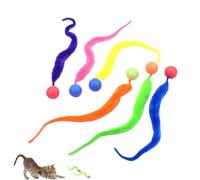 Colorful Worm Cat Toys, Fuzzy Wiggly Bouncy Fun Ball with Tail (6pcs 2.5cm)