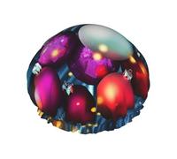 Colorful Xmas Balls Printed Double-Layer Waterproof Shower Cap - Reusable Spa & Face Mask Bathing Hat for Travel, Home Care & Beauty Routine