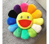 (Colorful Yellow) 16in Takashi Murakami Rainbow Flower Pillow Plush Colorful Stuffed Gift